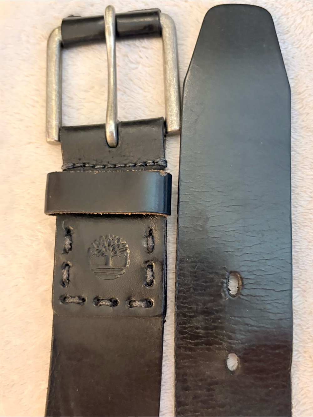 Timberland Black Leather Belt with Silver Roller Buckle Sz 36